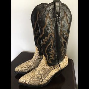 Nocona Dark Brown Leather/Python Cowboy Boot